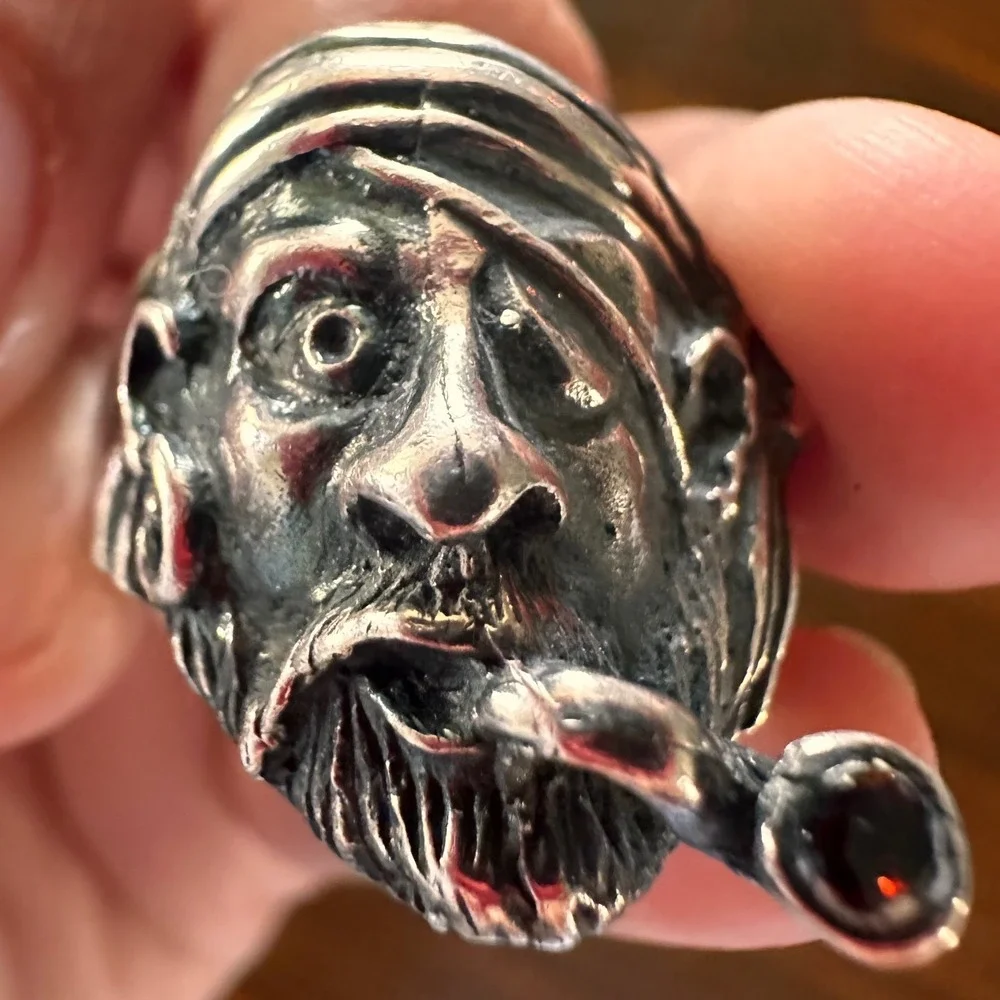 VTG 90s Mexican Sterling Silver Pirate Biker Ring 925 Heavy 14g Size 6.5 MARS